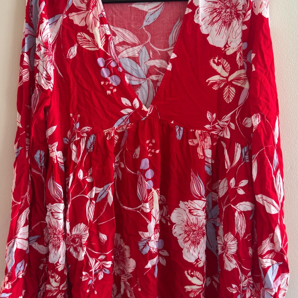 Free People Floral Red and White Tunic Dress
